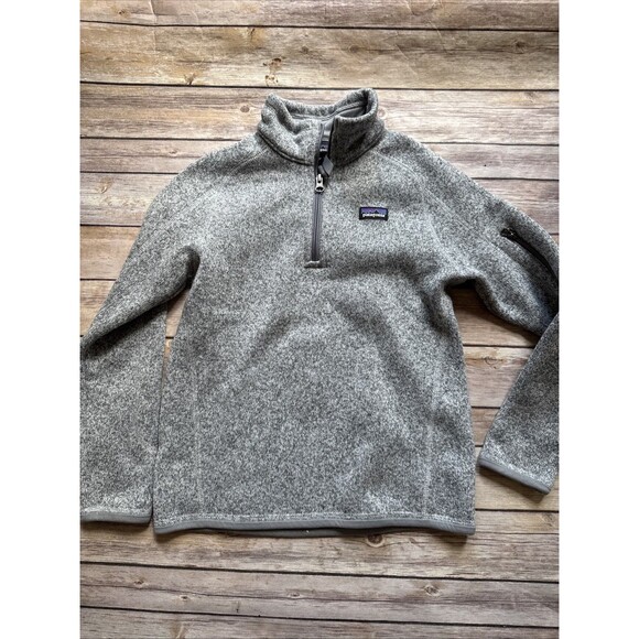 Patagonia Youth 10 Medium Heather Gray Sweater 1/4 Zip Fleece Jacket Sleeve Zip - Picture 1 of 8